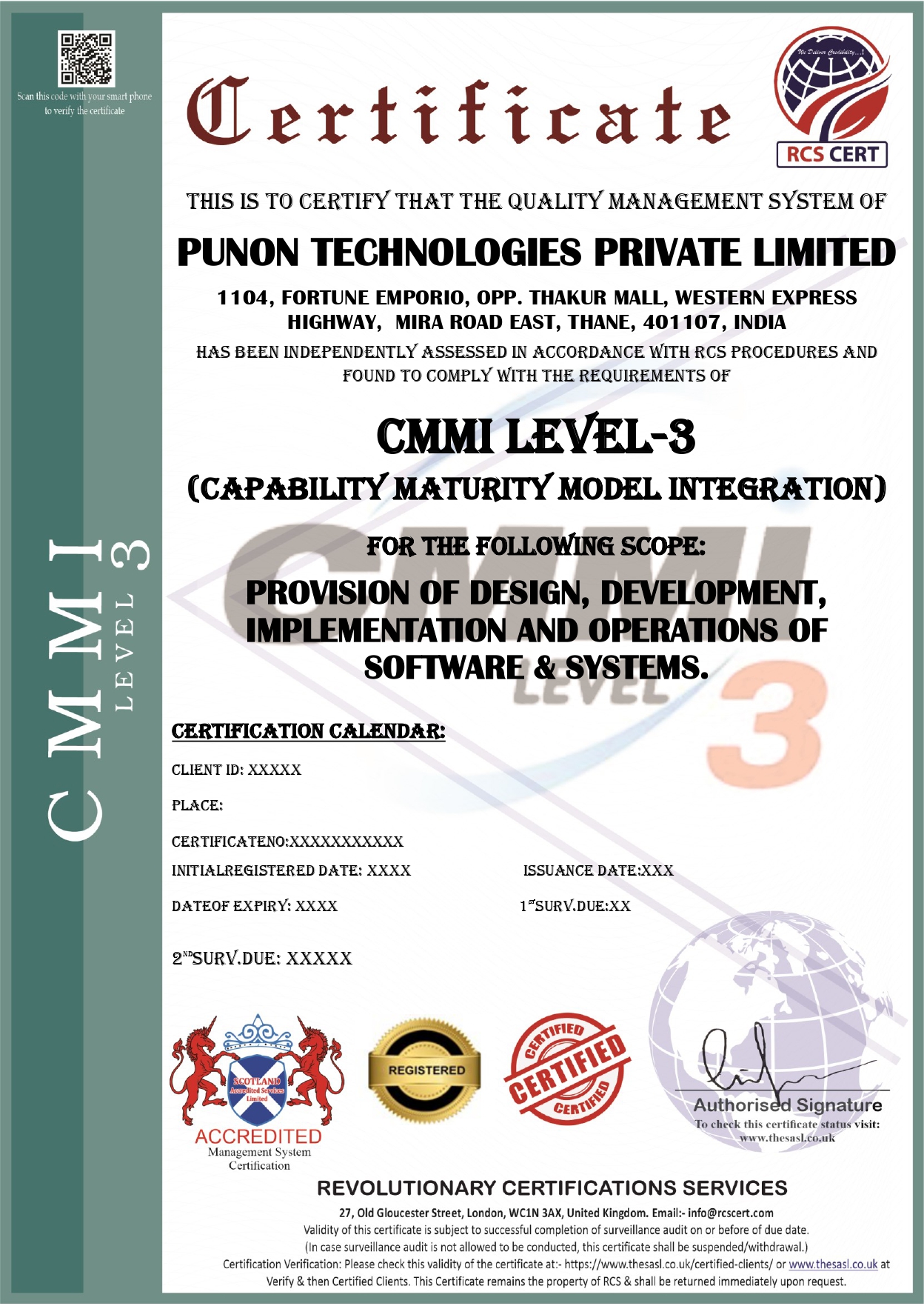 CMMI Level 3 certificate